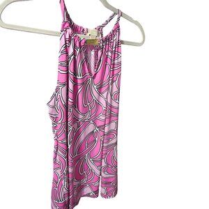 Michael Kors Women Sleeveless Pink & Black Abstract Print Halter top Size L